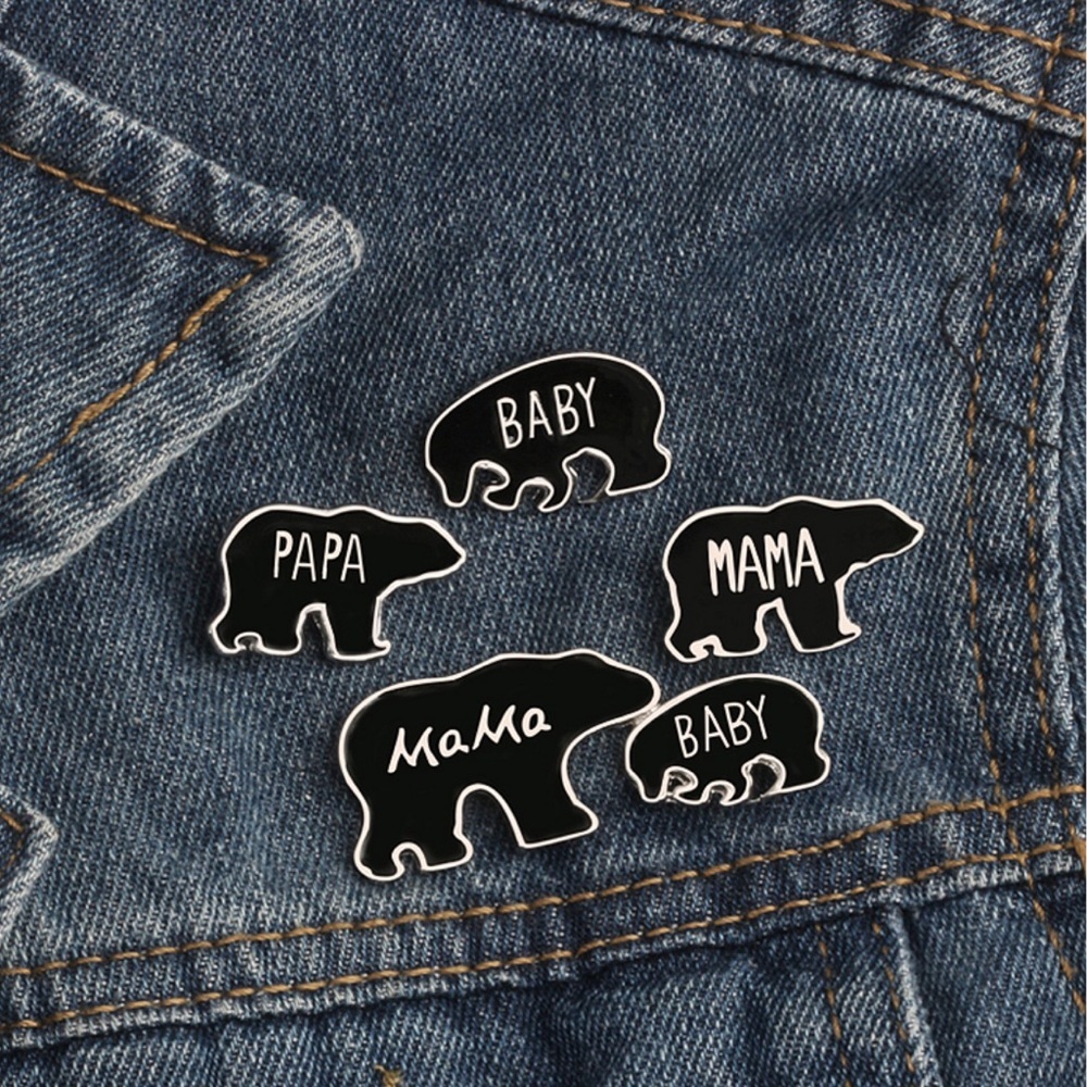 New - Bear Family Thick Enamel Pin Set Brooches